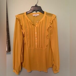 LOFT Mustard Yellow Ruffle Blouse